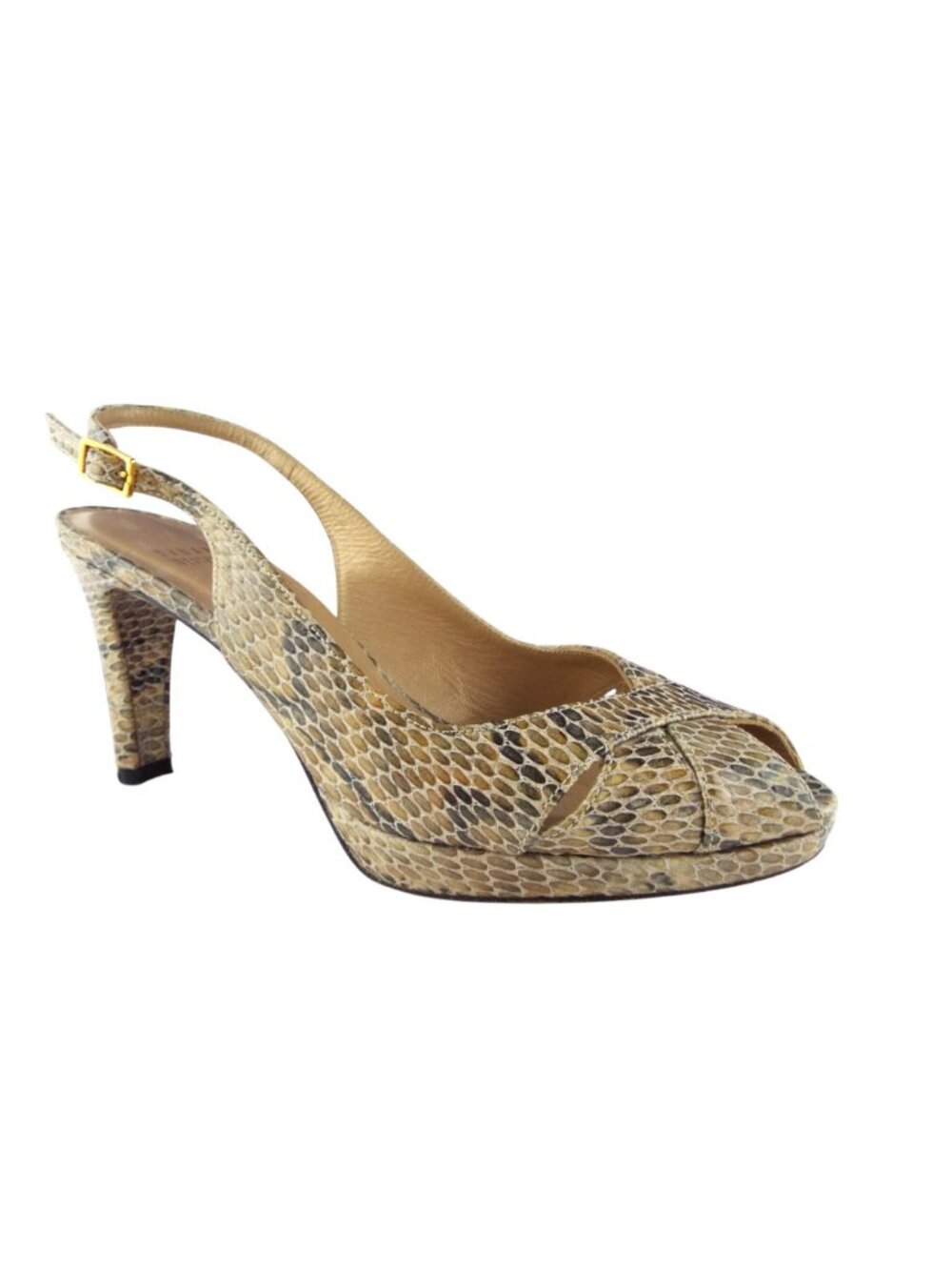 STUART WEITZMAN Beige Crystal Snake Slingback Heel Sandals 7.5